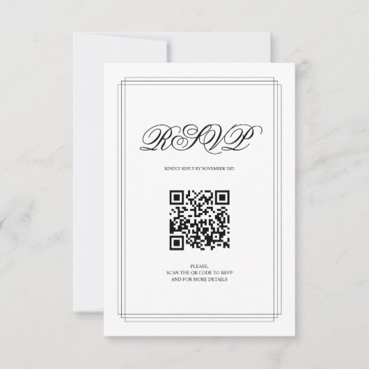 Zwart-wit grens QR code Oude Geld bruiloft RSVP Kaartje (Voorkant)