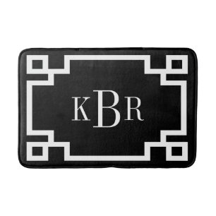 Zwart-wit Grieks Key Custom Monogram Badmat