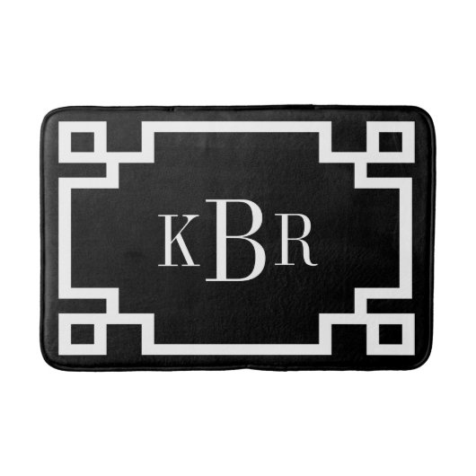 Zwart-wit Grieks Key Custom Monogram Badmat (Voorkant)