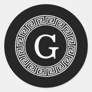 Zwart Wit Grieks Zeer belangrijk Rand Lijst Initia Ronde Sticker
