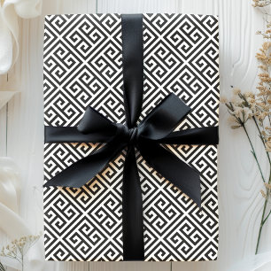 Zwart-wit Griekse Sleutel Doolhof Patroon Cadeaupapier