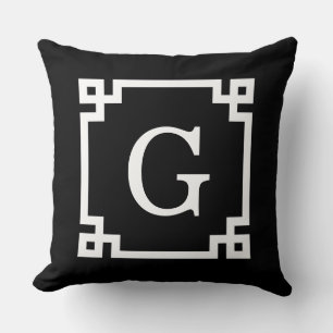 Zwart Wit Griekse Sleutel Frame #2 Initieel Monogr Kussen