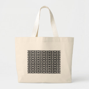 zwart wit Griekse sleutel Grote Tote Bag