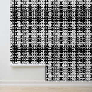 Zwart-Wit Griekse Sleutel Medium Behang