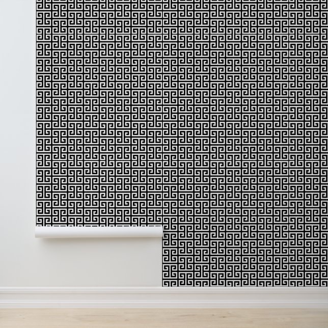 Zwart-Wit Griekse Sleutel Medium Behang (Applicatie)