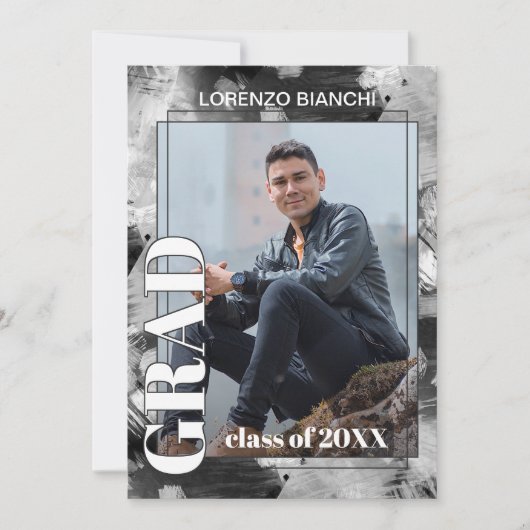 Zwart wit grijs Abstract Afstuderen Aankondiging (Voorkant)