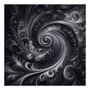 Zwart Wit Grijs Abstract Modern Eenvoudige Swirl Foto Afdruk