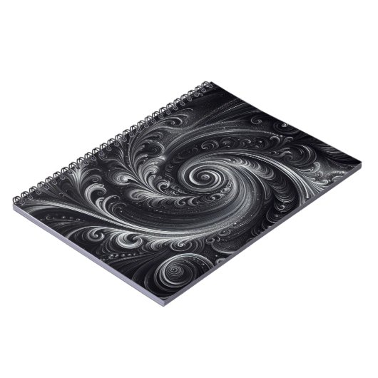 Zwart Wit Grijs Abstract Modern Eenvoudige Swirl Notitieboek (Linkerzijde)