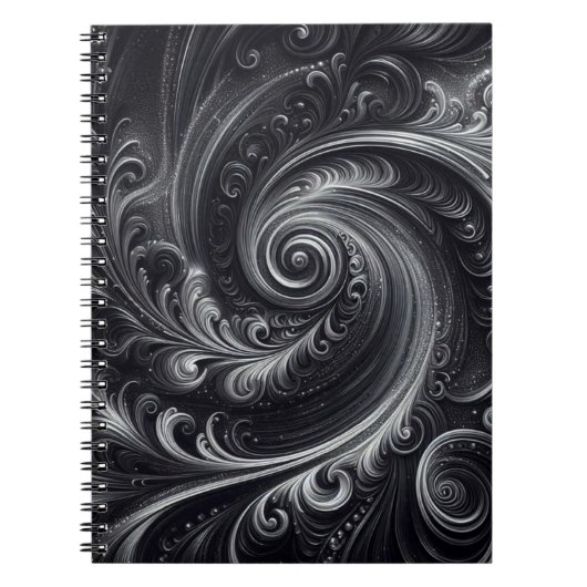 Zwart Wit Grijs Abstract Modern Eenvoudige Swirl Notitieboek (Voorkant)