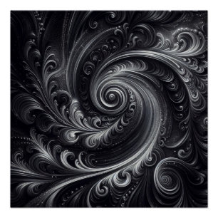 Zwart Wit Grijs Abstract Modern Eenvoudige Swirl Perfect Poster