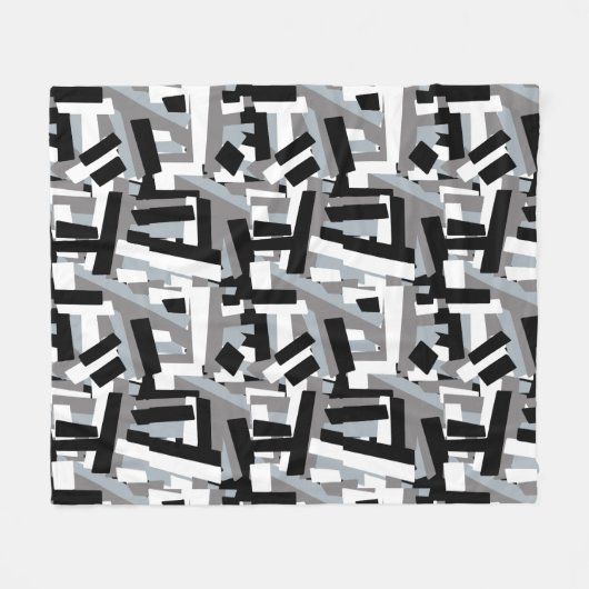Zwart wit grijs abstracte geometrische patches fleece deken (Voorkant (Horizontaal))