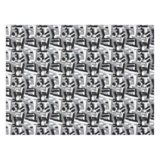 Zwart Wit Grijs Abstracte Geometrische Patches Tafelkleed (Voorkant (Horizontaal))