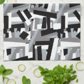 Zwart Wit Grijs Abstracte Geometrische Patches Theedoek (Gevouwen)