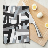 Zwart Wit Grijs Abstracte Geometrische Patches Theedoek (Quarter Fold)