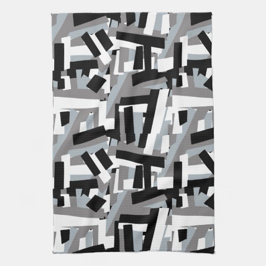 Zwart Wit Grijs Abstracte Geometrische Patches Theedoek (Verticaal)