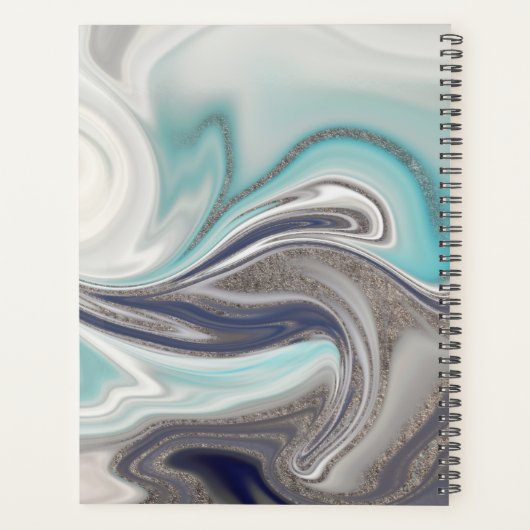 Zwart wit grijs Aqua Monogram Abstract Planner (Achterkant)