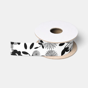 Zwart Wit Grijs Bloemen Design Satijn Lint