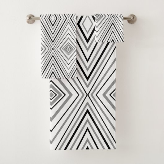 Zwart wit grijs Chevron Pattern-handdoekset Bad Handdoek (Insitu)