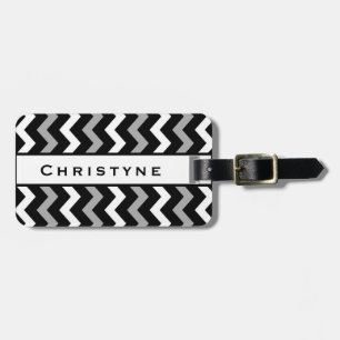 Zwart Wit & Grijs Chevron Print Patroon Bagagelabel