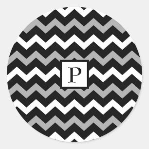 Zwart Wit & Grijs Chevron Print Patroon Ronde Sticker