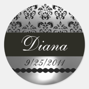 ZWART WIT GRIJS DAMASK RONDE STICKER