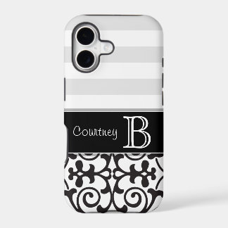 Zwart Wit Grijs Damast Monogram iPhone 5
