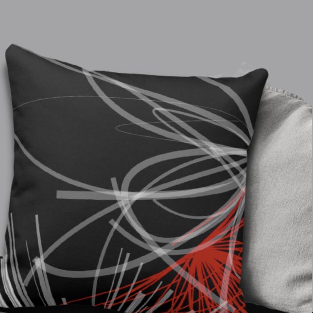 Zwart wit grijs en rood abstract ontwerp kussen (Creator heeft geüpload)