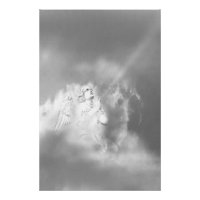 Zwart Wit Grijs Engel in Wolken Biddend