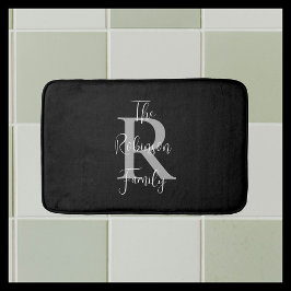 Zwart Wit Grijs Familienaam Klassiek Monogram Badmat