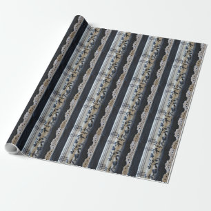 Zwart Wit & Grijs Faux Stof Panelen Cadeaupapier