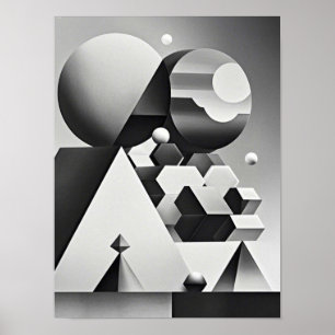 Zwart wit grijs geometrische vormen poster
