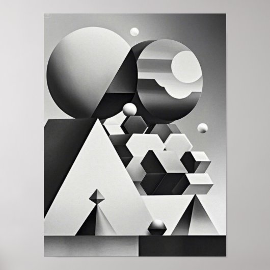 Zwart wit grijs geometrische vormen poster (Voorkant)