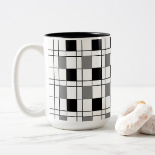 Zwart Wit Grijs Geruit Patroon Tweekleurige Koffiemok