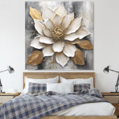 Zwart Wit Grijs Gouden Bloem Print (Insitu (Slaapkamer))
