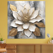 Zwart Wit Grijs Gouden Bloem Print (Insitu (Woonkamer))