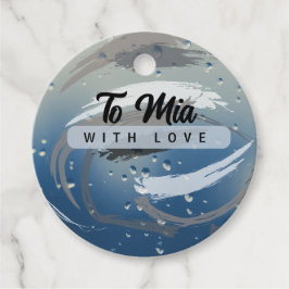 Zwart, Wit & Grijs Kwaststreken met Regendruppel Bedankjes Labels