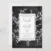 Zwart wit grijs Matig Minimaal Floral Weddenschap Kaart (Voorkant)