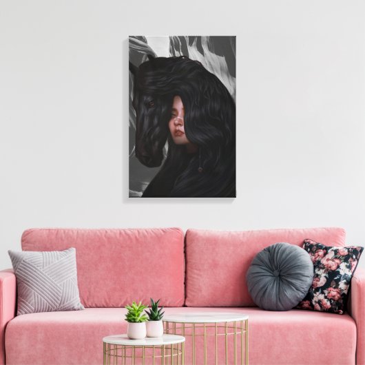 Zwart Wit Grijs Meisje Kunst Canvas Afdruk (Insitu (Woonkamer))