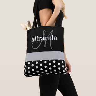 Zwart wit grijs monogram Manuscript Polka Dots Draagtas
