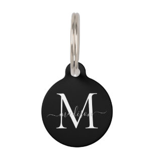 Zwart Wit Grijs Monogram Vrouwelijk Script Naam Huisdierpenning