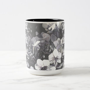 Zwart, wit, grijs, orchidee multi-floraal tweekleurige koffiemok