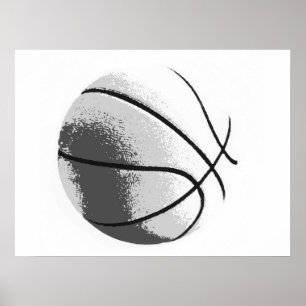 Zwart & Wit Grijs Pop Art Basketbal Print Poster