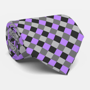 Zwart Wit Grijs Violet Checkerboard Stropdas