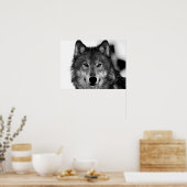 Zwart-wit grijs Wolf-kunstwerk Poster (Keuken)