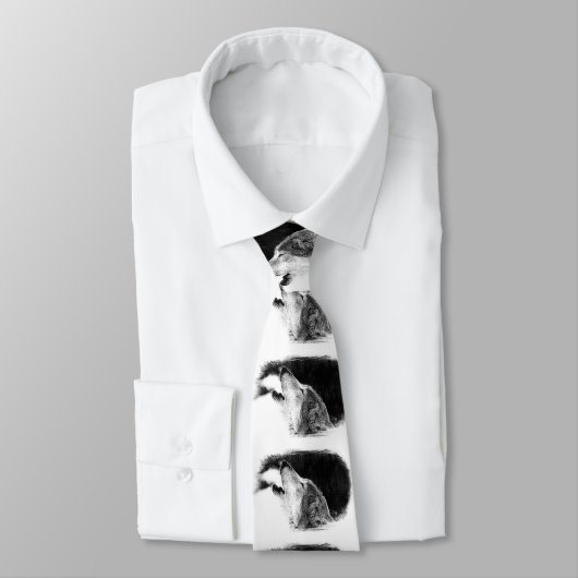 Zwart-wit grijs Wolf-kunstwerk Stropdas (Gebonden)
