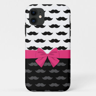 zwart wit grijze snor stache hete roze strik iPhone 11 hoesje
