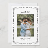 Zwart-wit grillige strikjes save the date (Voorkant)