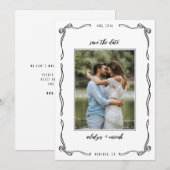 Zwart-wit grillige strikjes save the date (Voorkant / Achterkant)