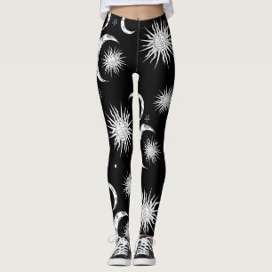 Zwart-wit grillige zon maan & sterren leggings