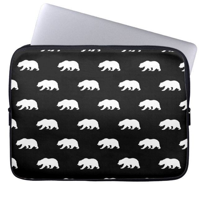 Zwart-wit Grizzly Beer Pattern Laptop Sleeve (Voorkant)